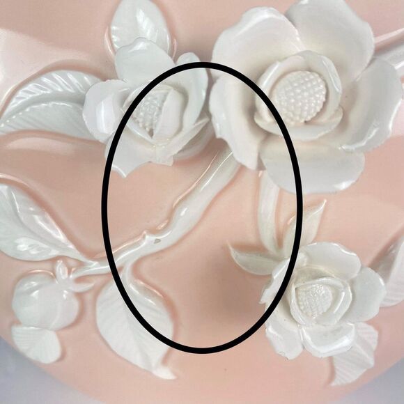 3D Floral Fitz and FloydPorcelain Rose Peach Pink Vase White Flowers 1982 - Picture 10 of 11